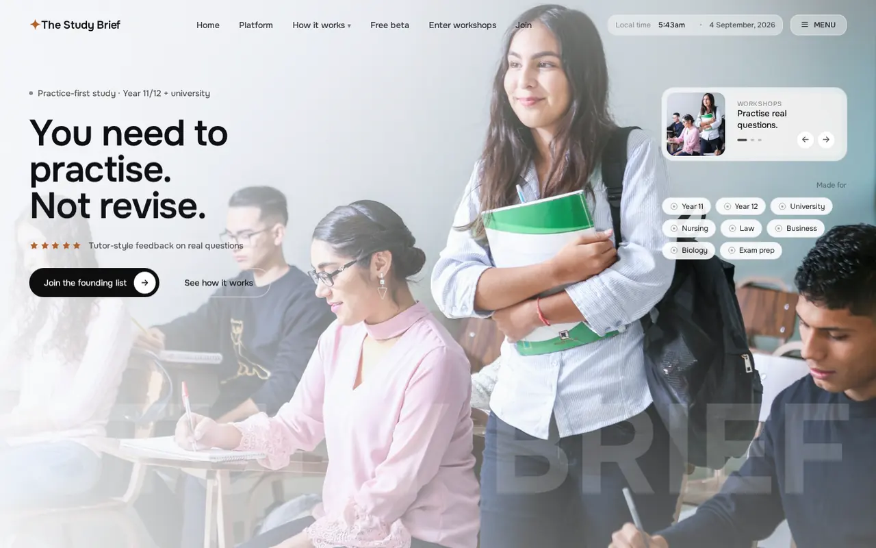The Study Brief homepage — practice-based study for Year 11, 12 and university.